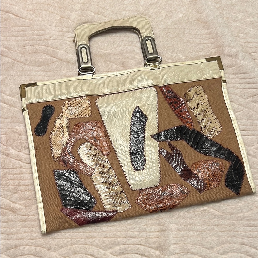 Ami Paris Vintage Snake skin and canvas tote bag